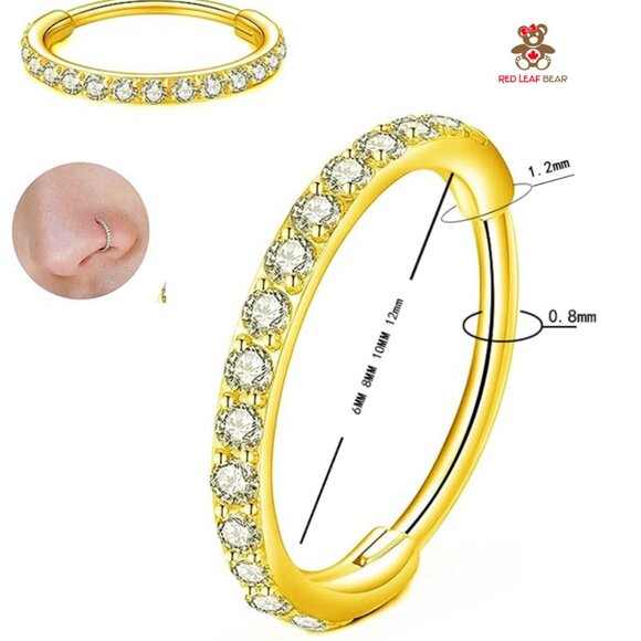 Gold-plated nose ring hoop  a sparkling pavé design - Picture 3 of 5